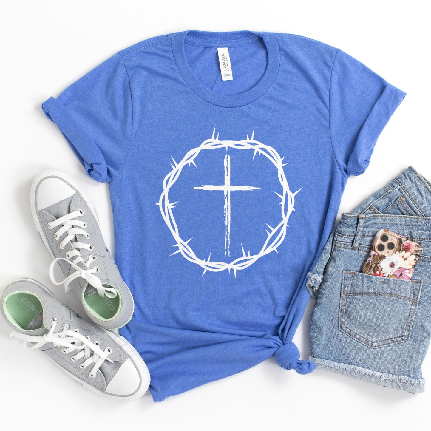 White Crown of Thorns Tee Shirts For Women - Christian Shirts for Women - Religious Tee Shirts