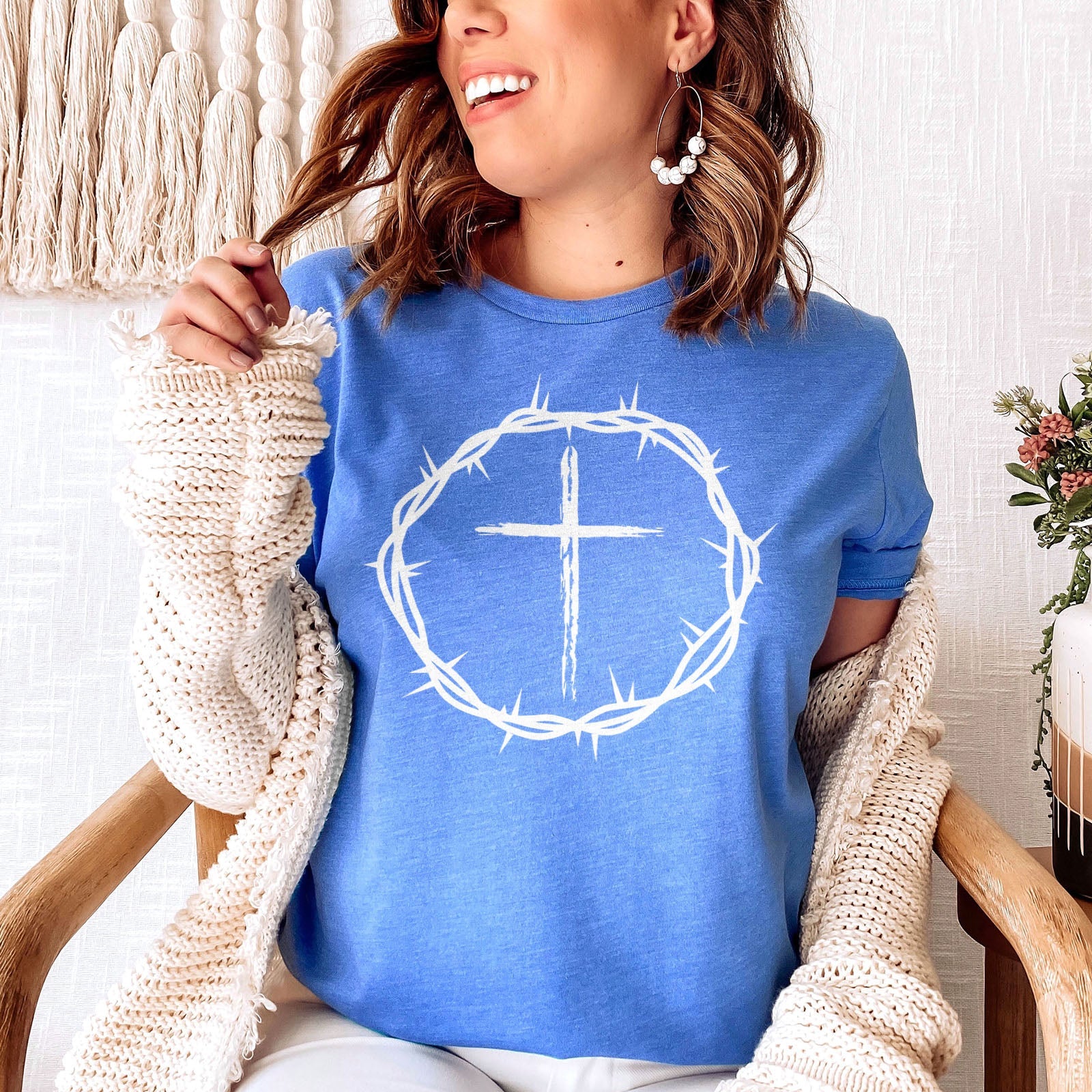 White Crown of Thorns Tee Shirts For Women - Christian Shirts for Women - Religious Tee Shirts