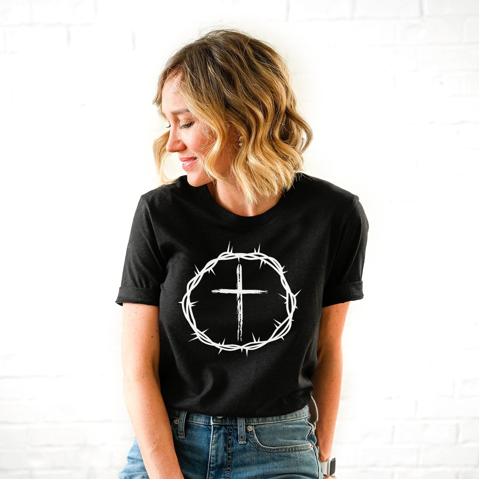 White Crown of Thorns Tee Shirts For Women - Christian Shirts for Women - Religious Tee Shirts