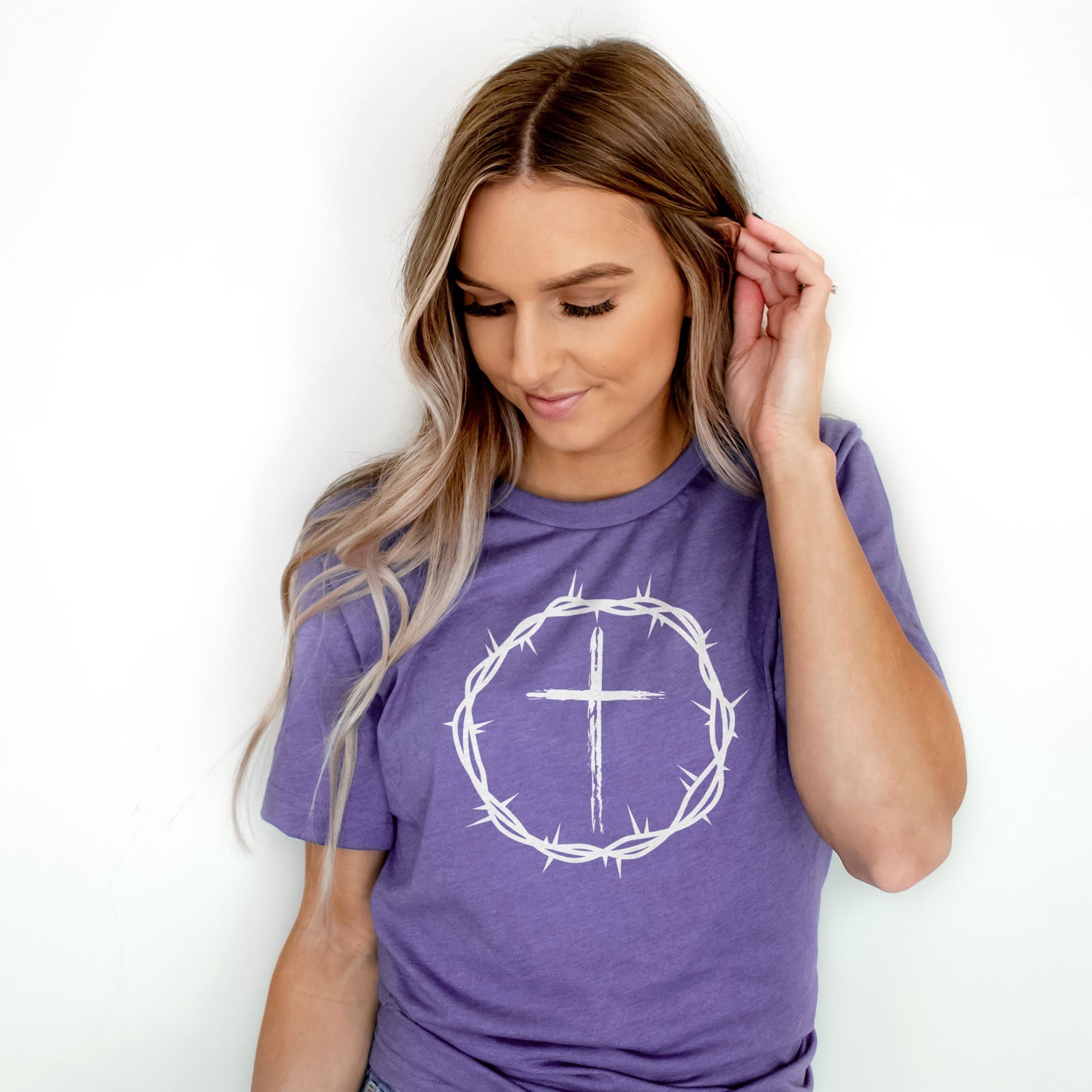 White Crown of Thorns Tee Shirts For Women - Christian Shirts for Women - Religious Tee Shirts