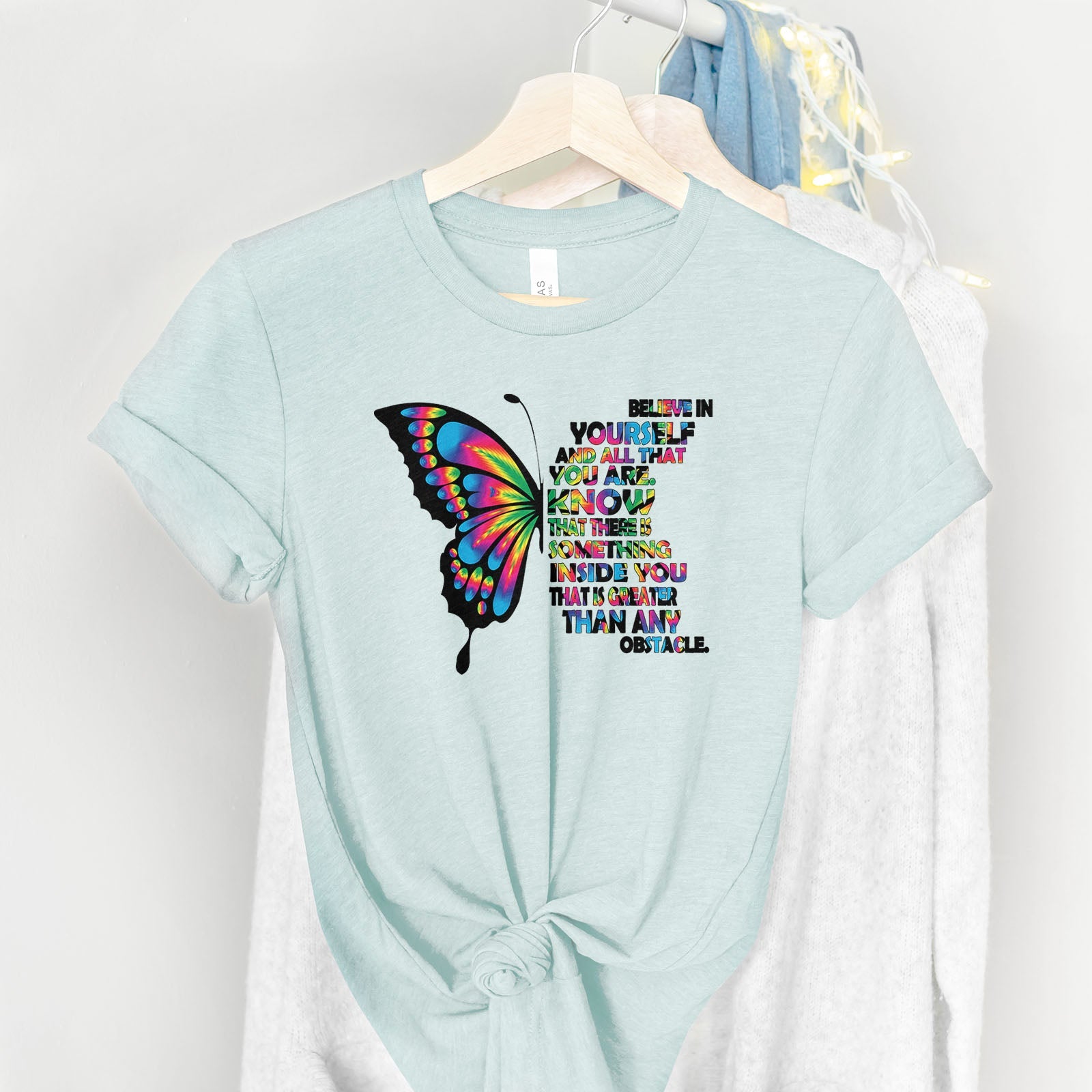 Believe In Yourself Butterfly Tee Shirts For Women - Christian Shirts for Women - Religious Tee Shirts