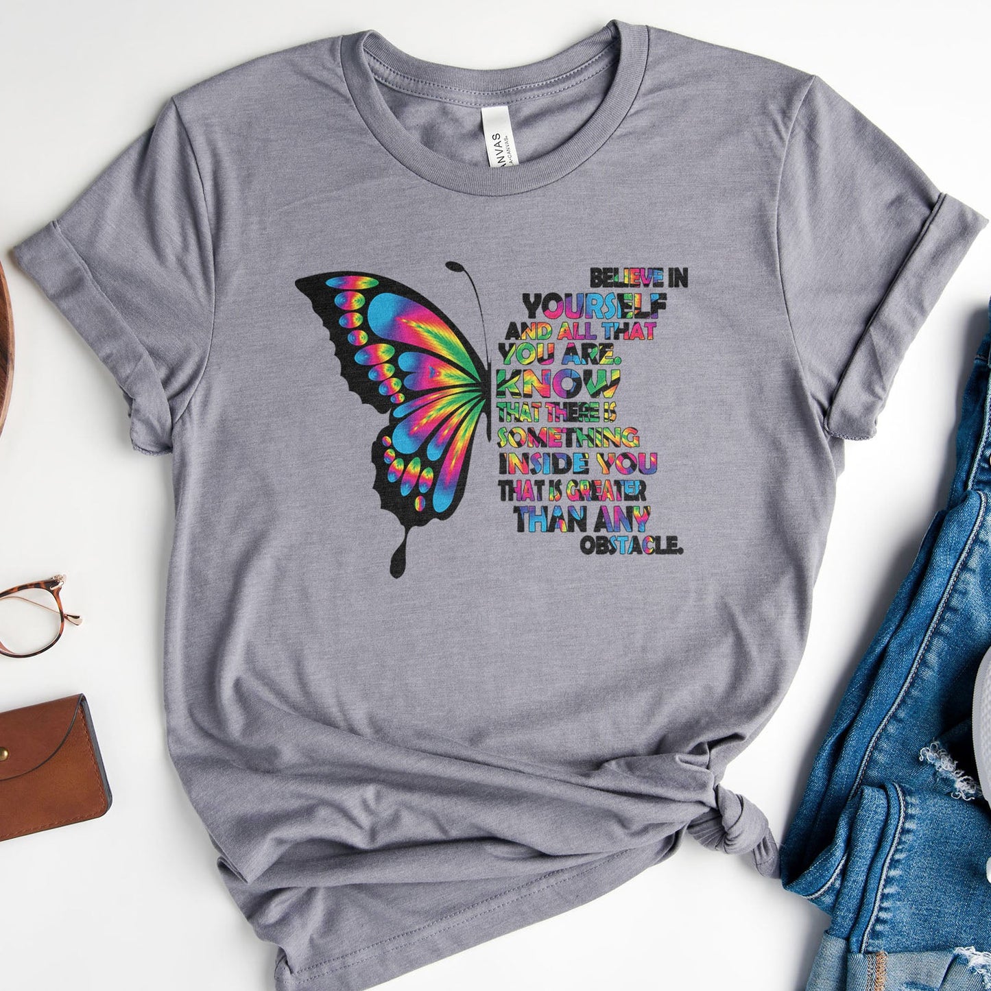 Believe In Yourself Butterfly Tee Shirts For Women - Christian Shirts for Women - Religious Tee Shirts