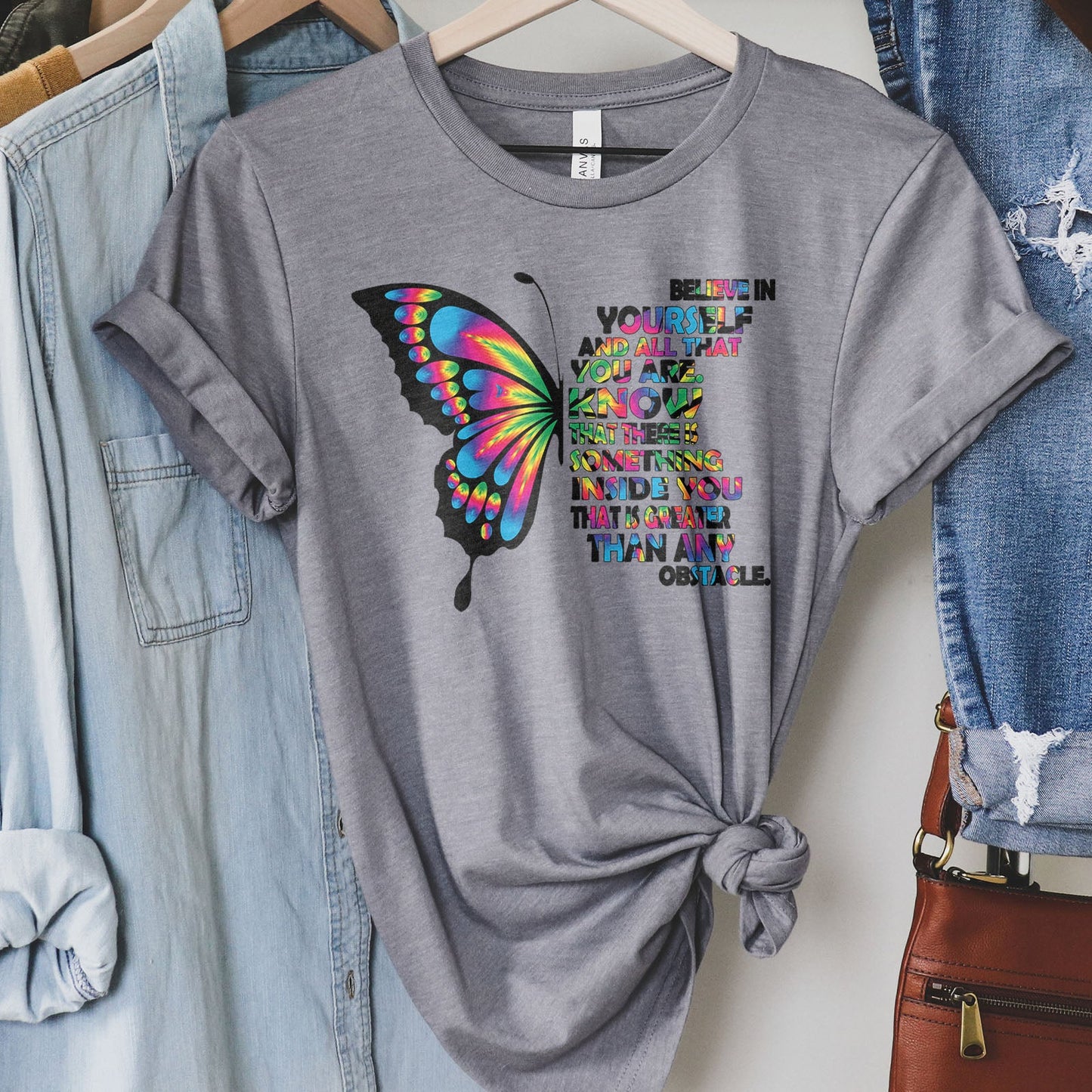 Believe In Yourself Butterfly Tee Shirts For Women - Christian Shirts for Women - Religious Tee Shirts