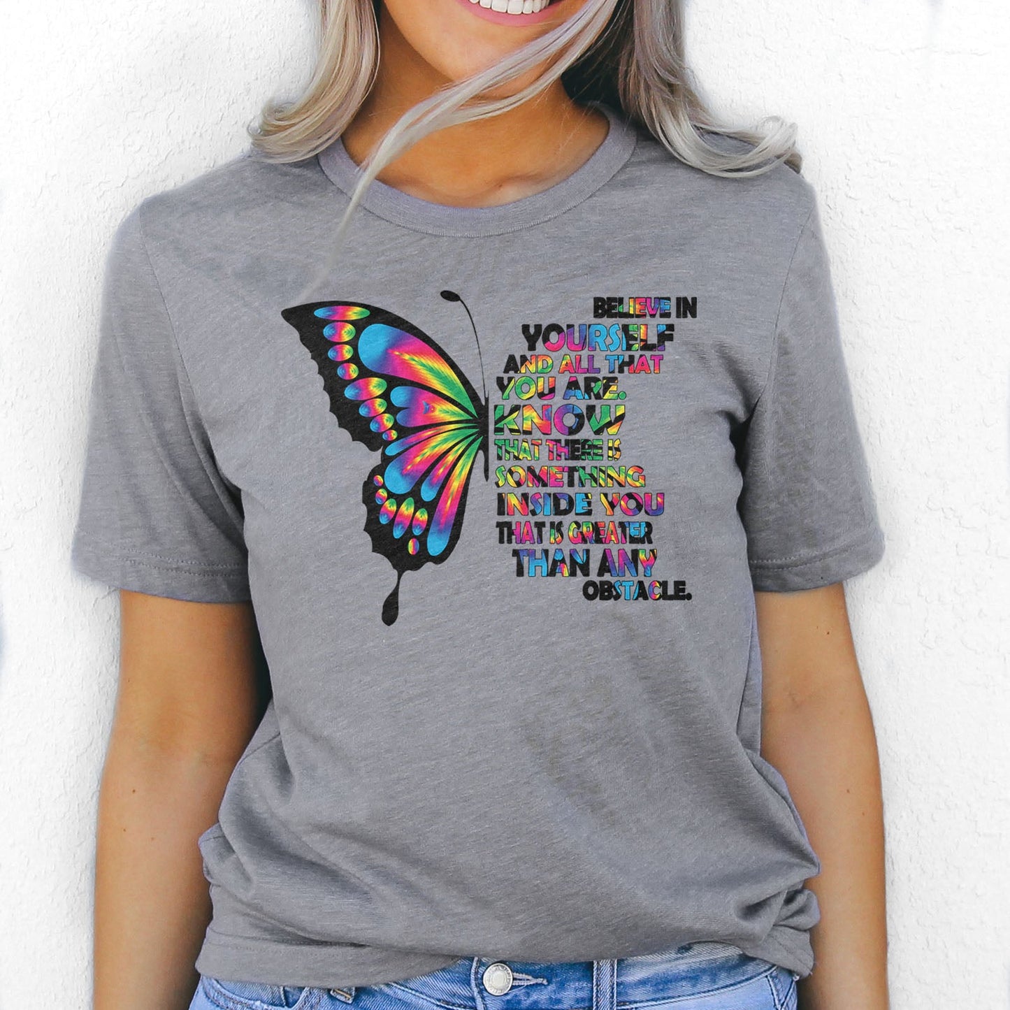 Believe In Yourself Butterfly Tee Shirts For Women - Christian Shirts for Women - Religious Tee Shirts