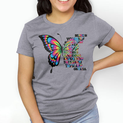 Believe In Yourself Butterfly Tee Shirts For Women - Christian Shirts for Women - Religious Tee Shirts