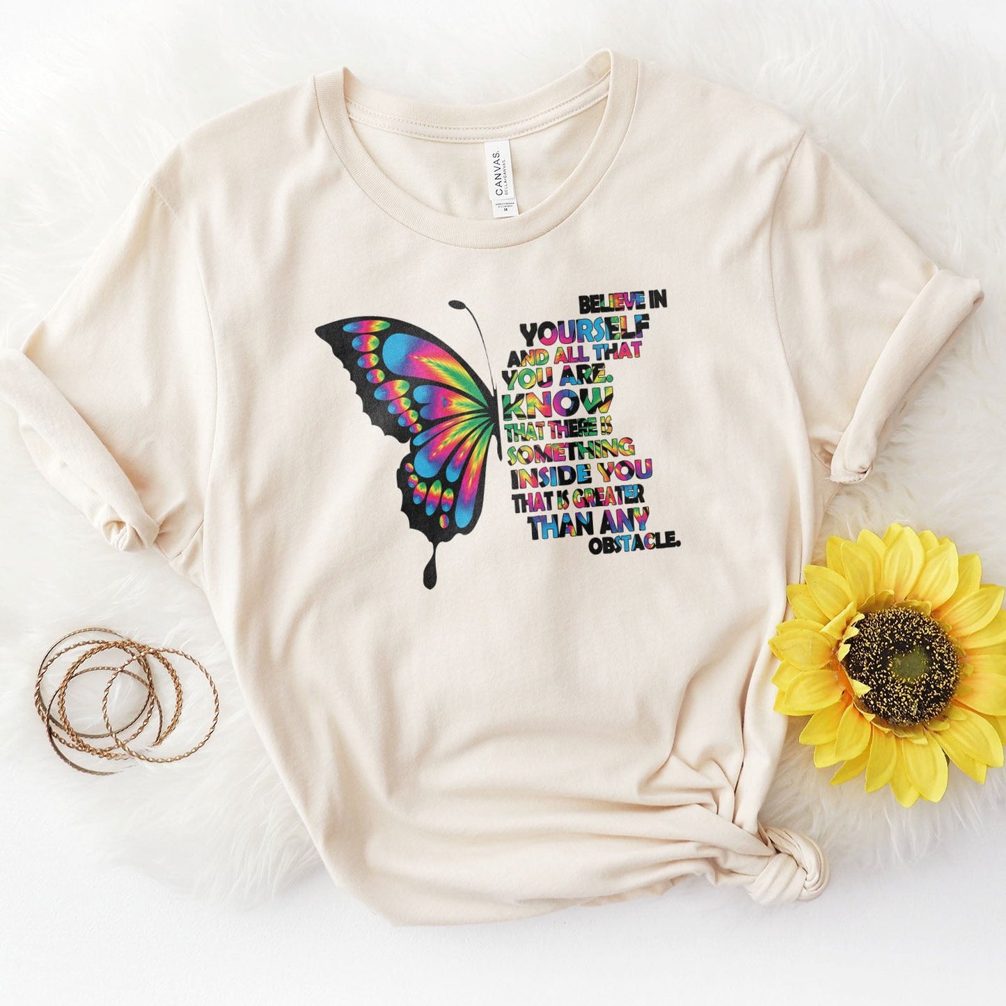 Believe In Yourself Butterfly Tee Shirts For Women - Christian Shirts for Women - Religious Tee Shirts