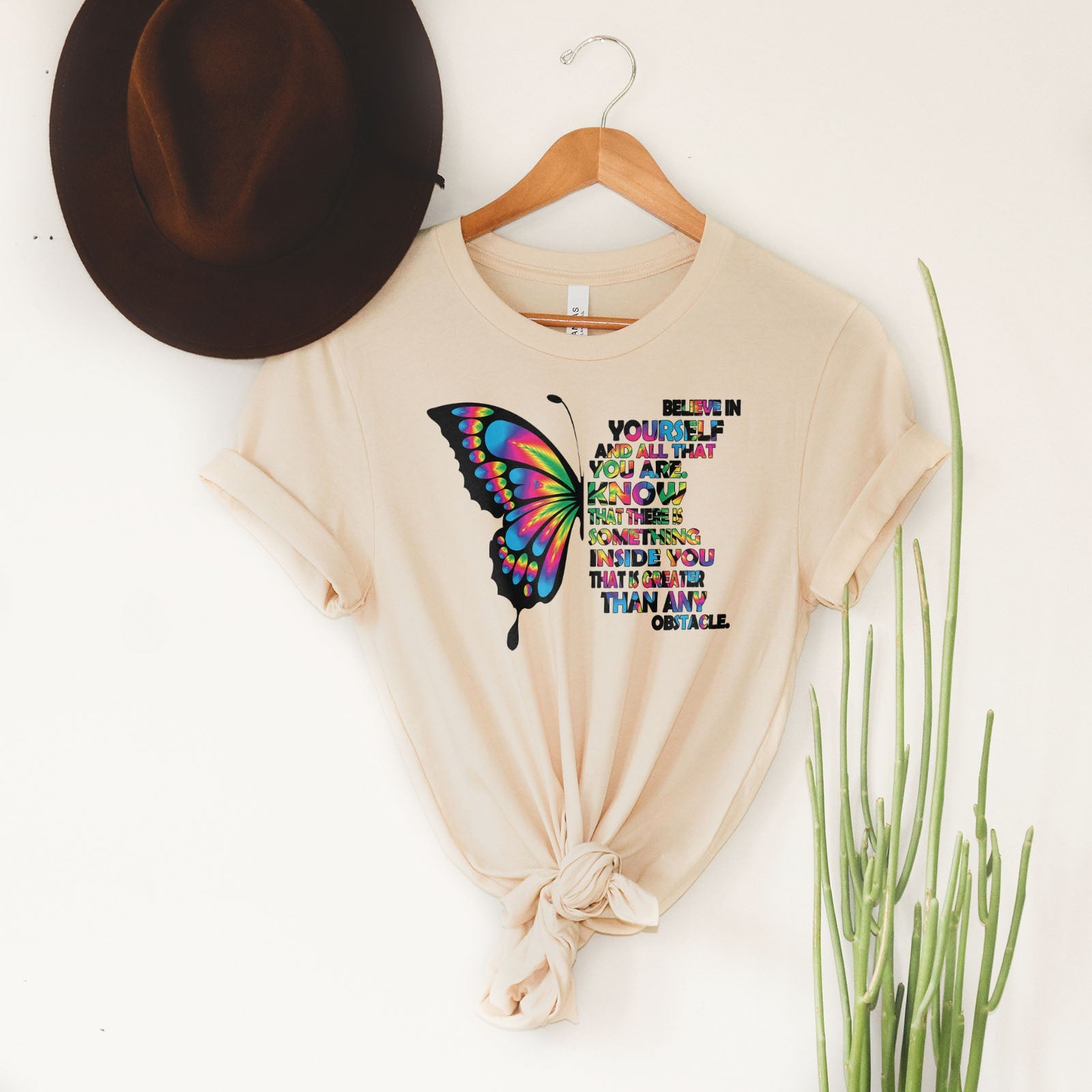 Believe In Yourself Butterfly Tee Shirts For Women - Christian Shirts for Women - Religious Tee Shirts