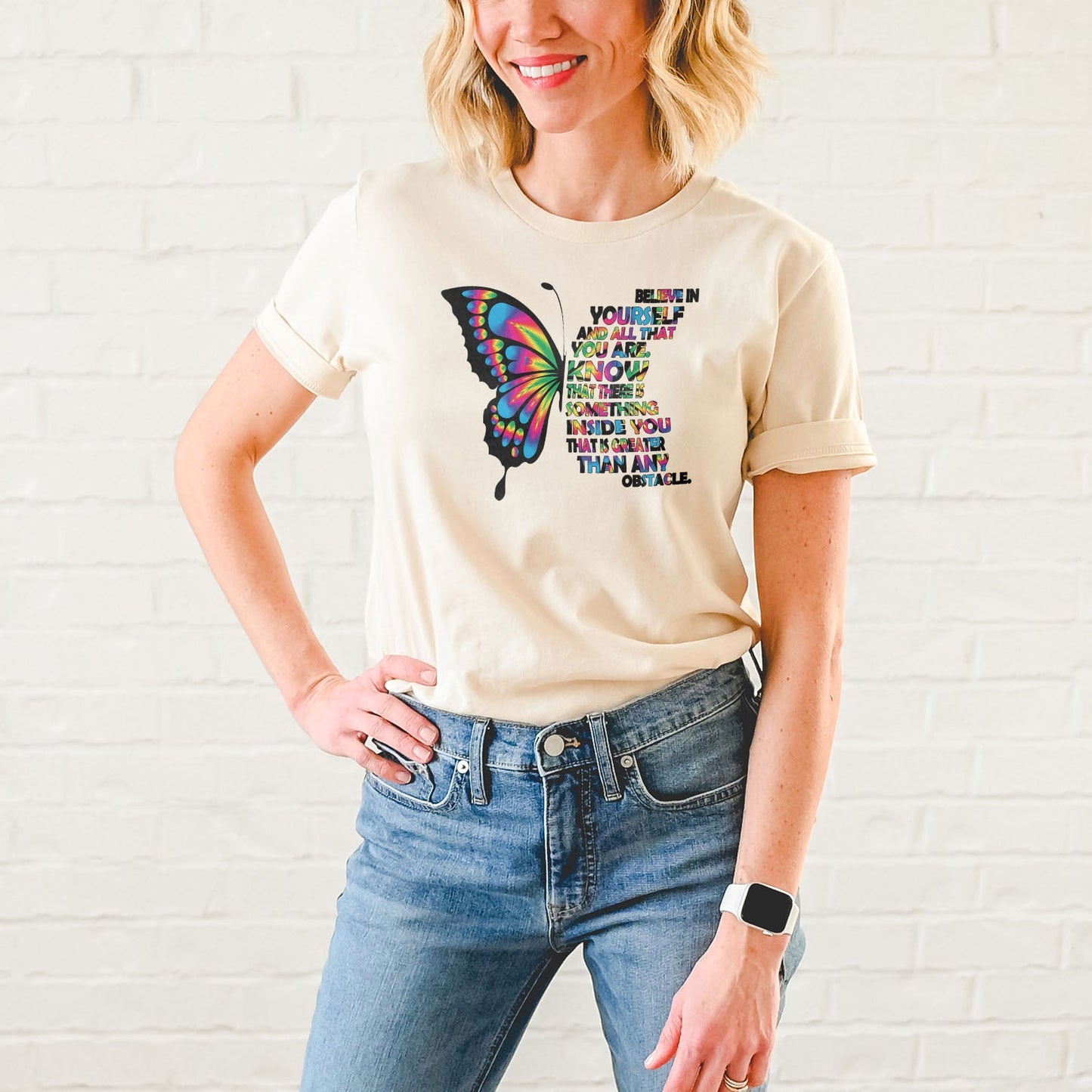 Believe In Yourself Butterfly Tee Shirts For Women - Christian Shirts for Women - Religious Tee Shirts