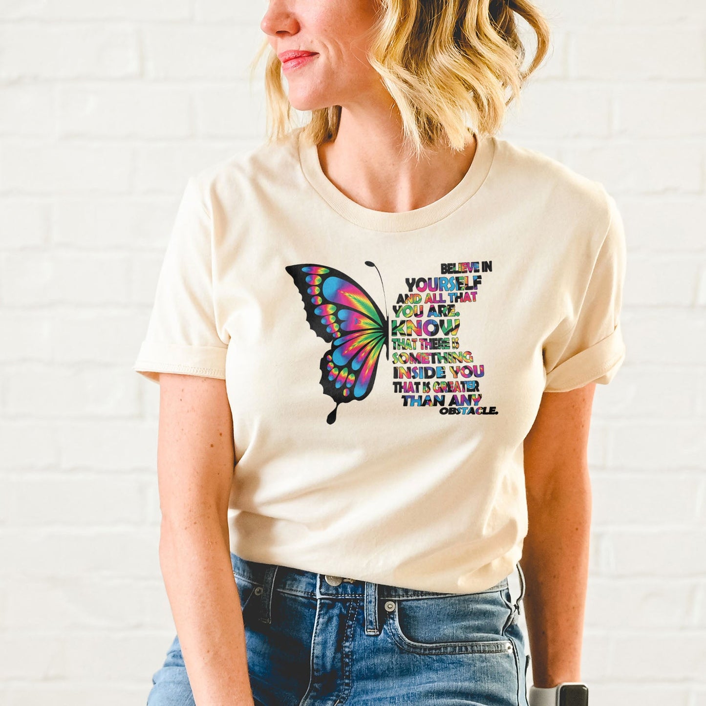 Believe In Yourself Butterfly Tee Shirts For Women - Christian Shirts for Women - Religious Tee Shirts
