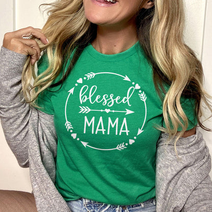 Blessed Mama Round Tee Shirts For Women - Christian Shirts for Women - Religious Tee Shirts