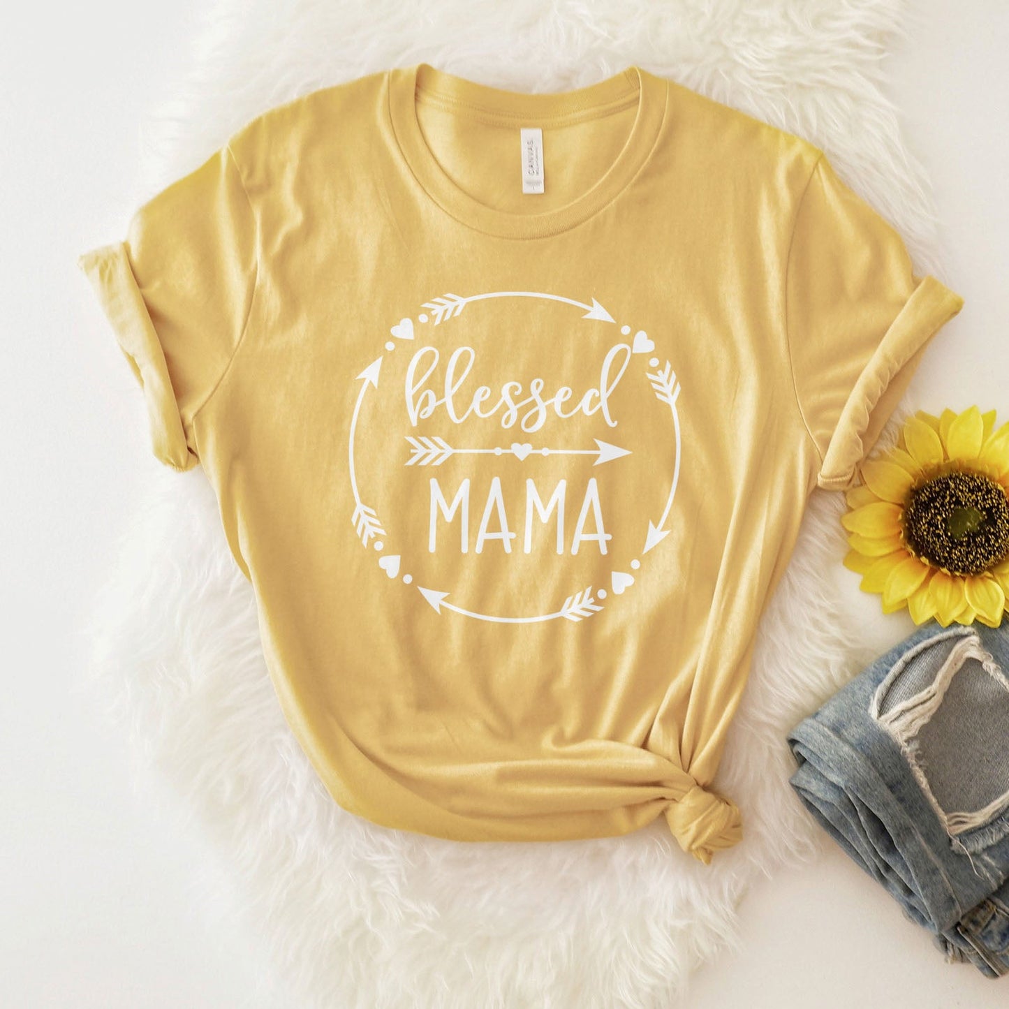 Blessed Mama Round Tee Shirts For Women - Christian Shirts for Women - Religious Tee Shirts