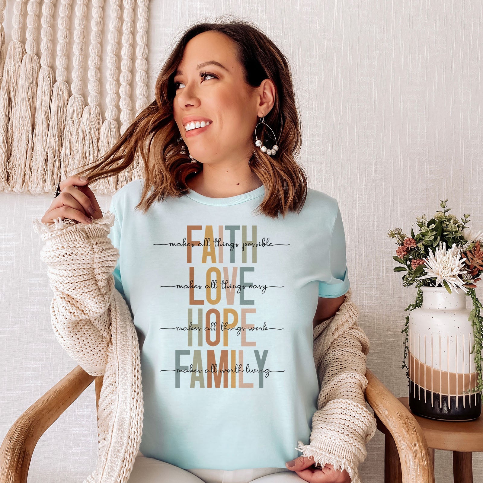 Faith Love Hope Family Tee Shirts For Women - Christian Shirts for Women - Religious Tee Shirts