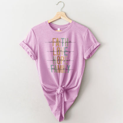 Faith Love Hope Family Tee Shirts For Women - Christian Shirts for Women - Religious Tee Shirts