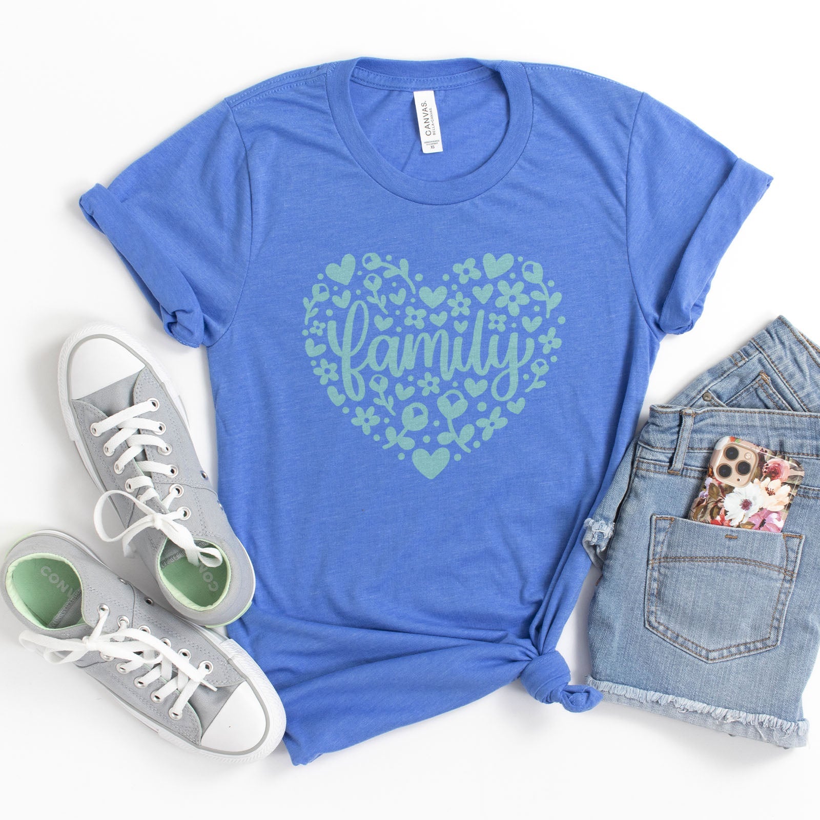 Family Floral Heart Tee Shirts For Women - Christian Shirts for Women - Religious Tee Shirts
