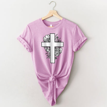 Floral Cross Tee Shirts For Women - Christian Shirts for Women - Religious Tee Shirts