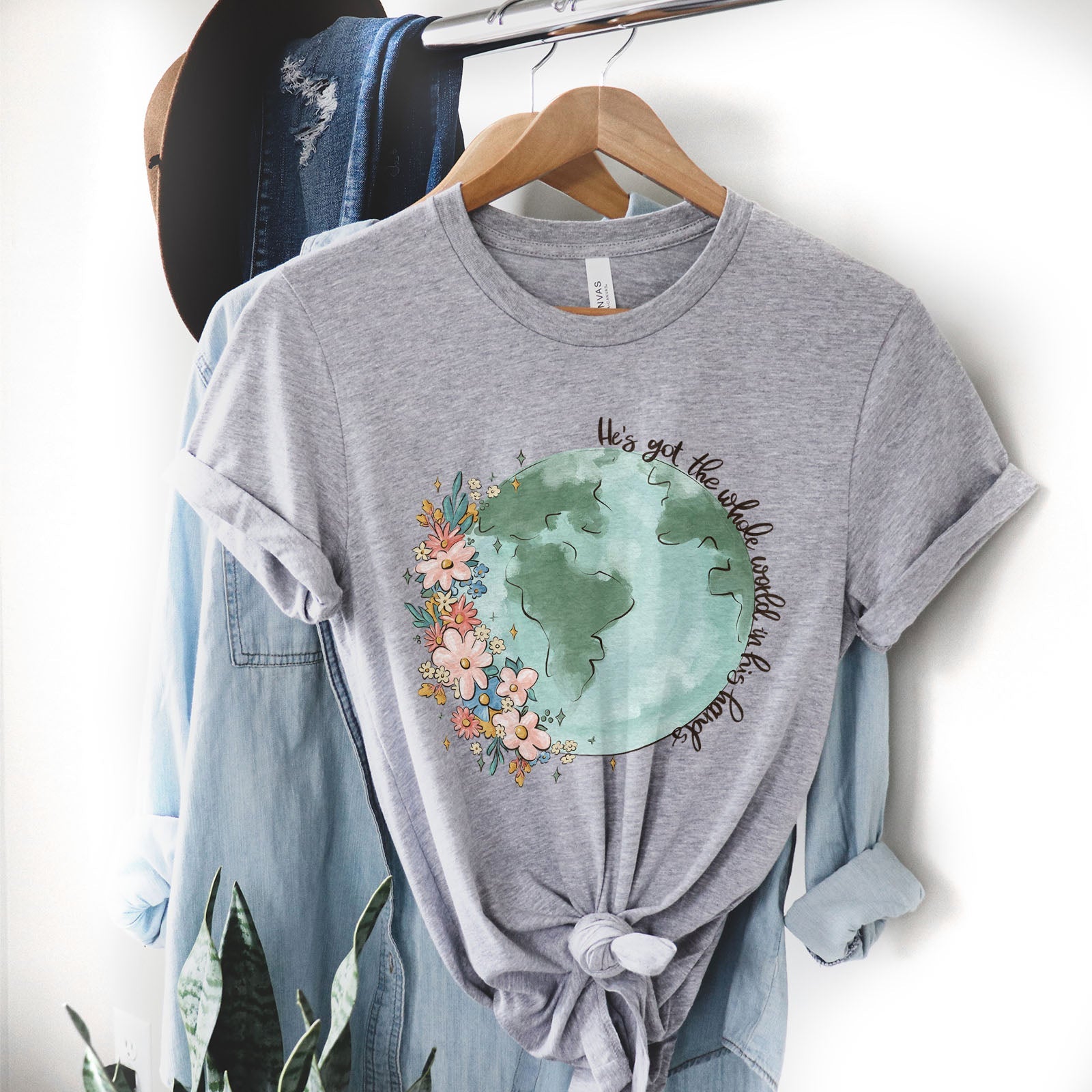 He's got the whole world in His hands Tee Shirts For Women - Christian Shirts for Women - Religious Tee Shirts
