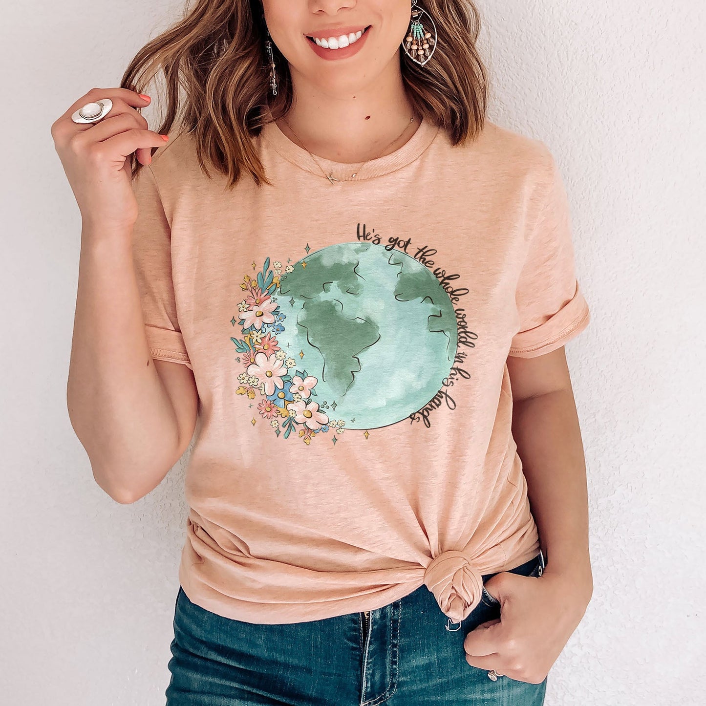 He's got the whole world in His hands Tee Shirts For Women - Christian Shirts for Women - Religious Tee Shirts