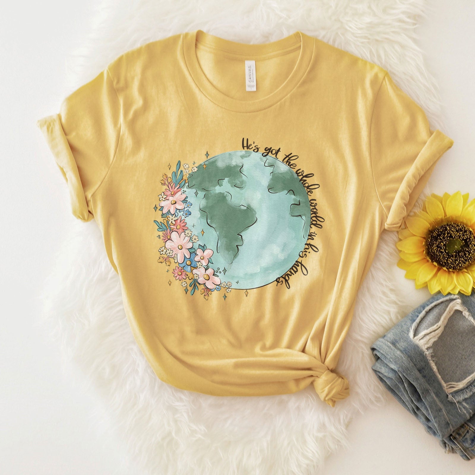 He's got the whole world in His hands Tee Shirts For Women - Christian Shirts for Women - Religious Tee Shirts