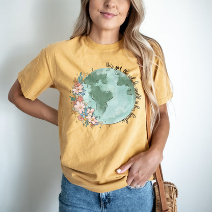 He's got the whole world in His hands Tee Shirts For Women - Christian Shirts for Women - Religious Tee Shirts