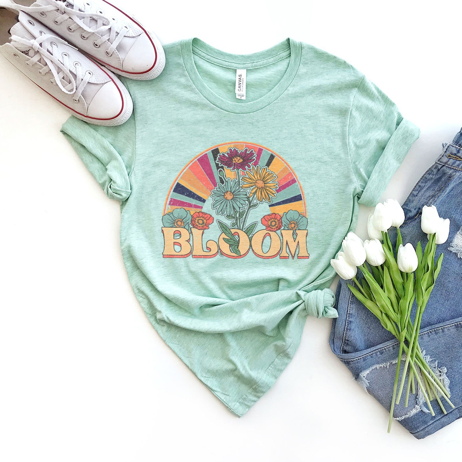 Retro Bloom Tee Shirts For Women - Christian Shirts for Women - Religious Tee Shirts