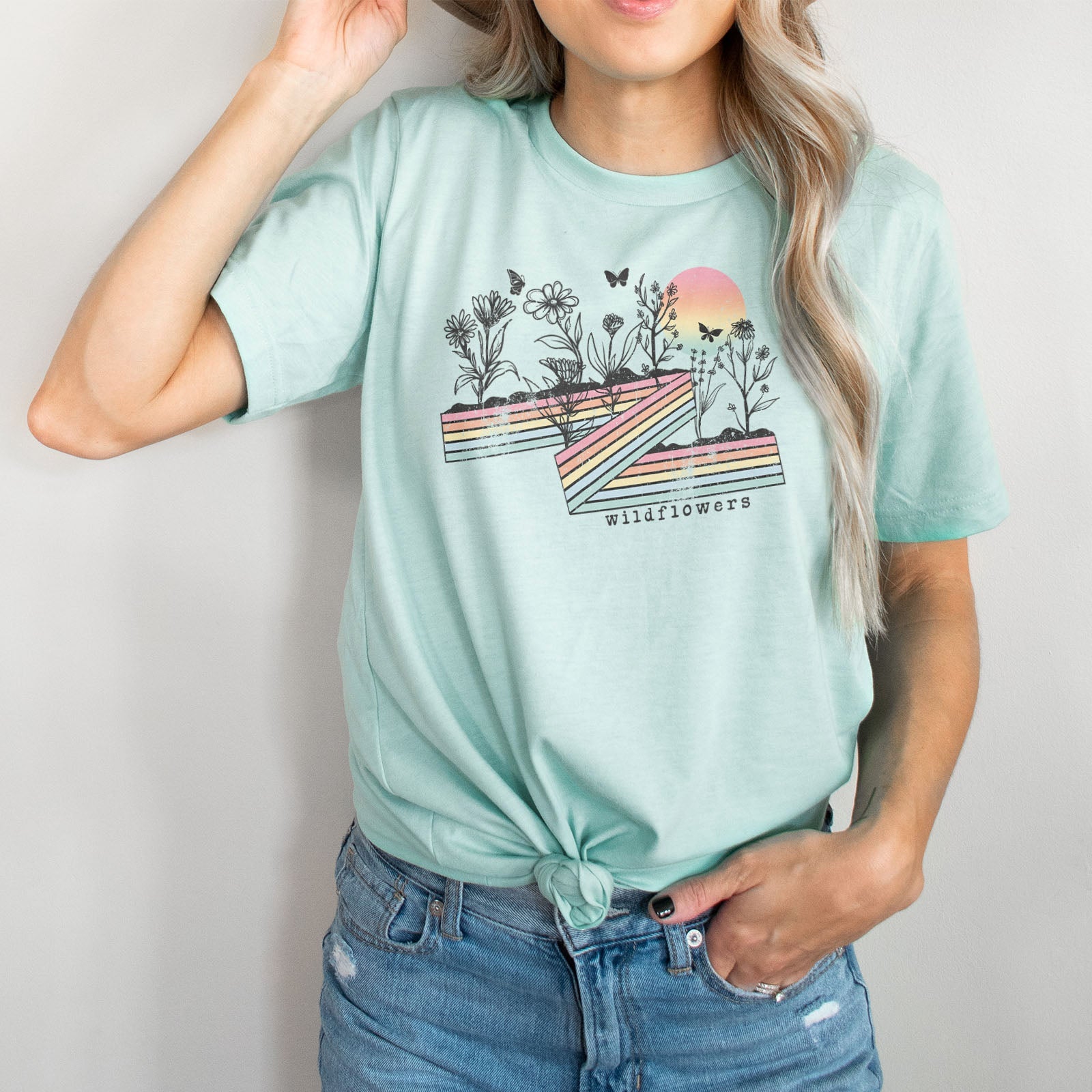 Retro Stripe Wildflowers Tee Shirts For Women - Christian Shirts for Women - Religious Tee Shirts