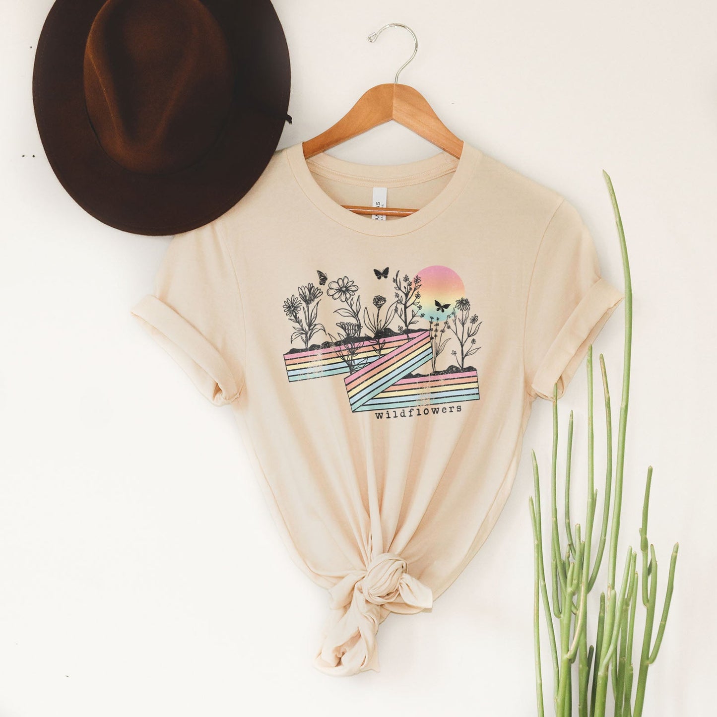 Retro Stripe Wildflowers Tee Shirts For Women - Christian Shirts for Women - Religious Tee Shirts