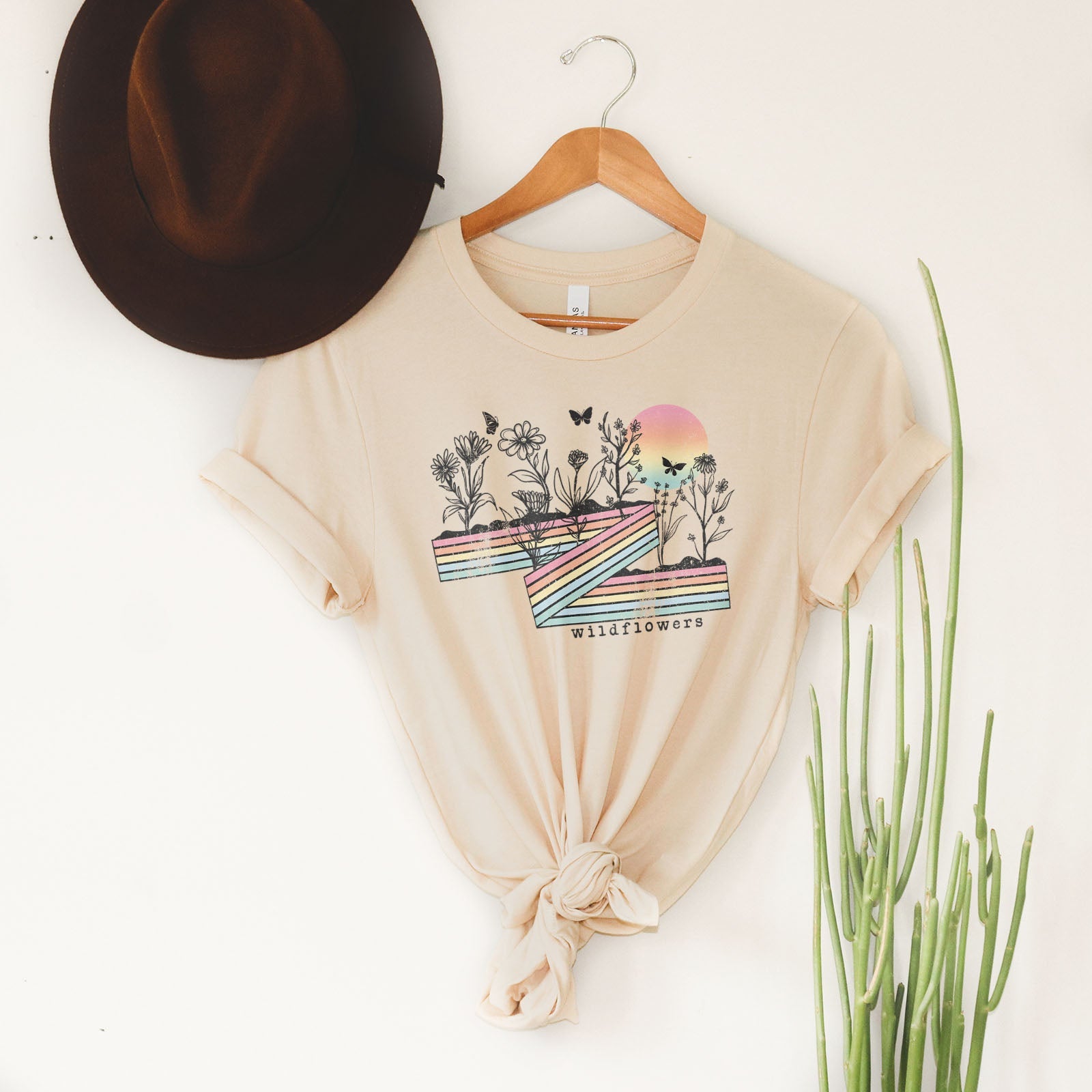 Retro Stripe Wildflowers Tee Shirts For Women - Christian Shirts for Women - Religious Tee Shirts