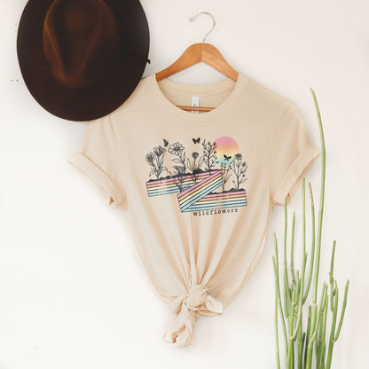 Retro Stripe Wildflowers Tee Shirts For Women - Christian Shirts for Women - Religious Tee Shirts