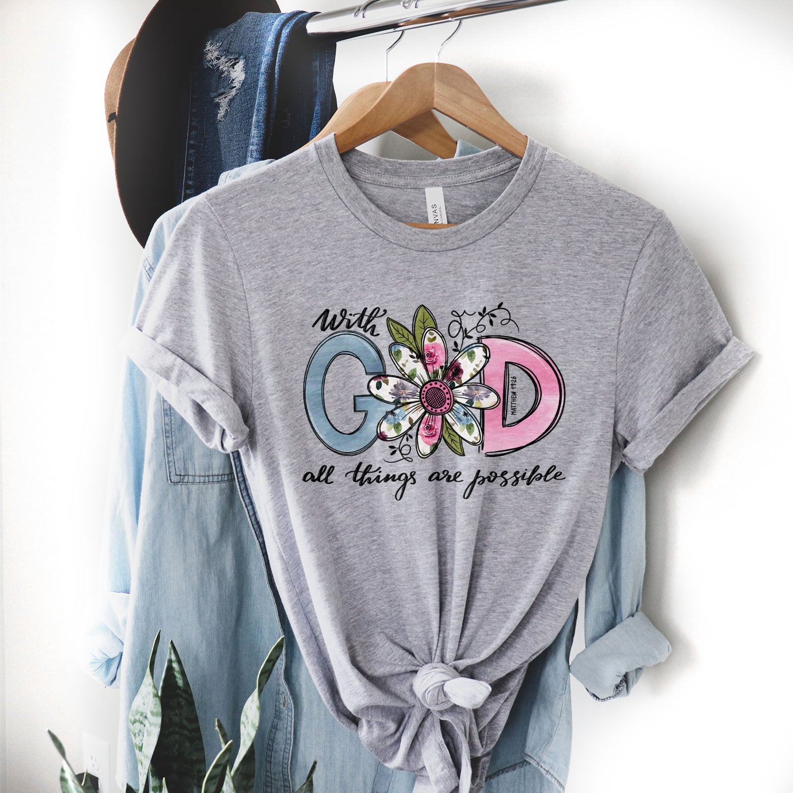 With God All Things Are Possible Daisy Tee Shirts For Women - Christian Shirts for Women - Religious Tee Shirts