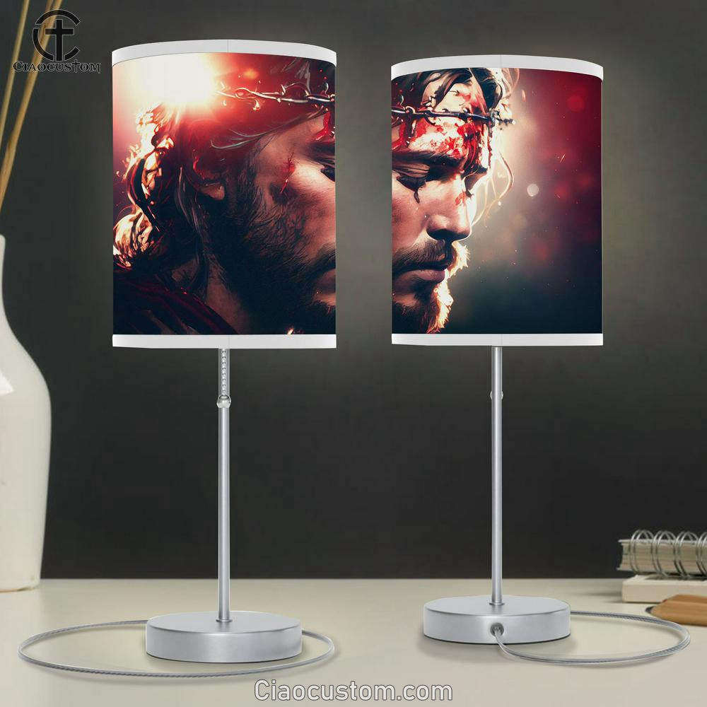 Face Of Jesus Christ Table Lamp Pictures - Faith Art - Christian Table Lamp For Bedroom Decor