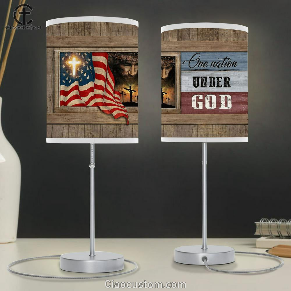 Face Of Jesus Table Lamp Pictures - One Nation Under God Us Flag Table Lamp Prints - Religious Table Lamp Art - Christian Home Decor