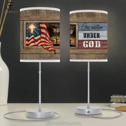 Face Of Jesus Table Lamp Pictures - One Nation Under God Us Flag Table Lamp Prints - Religious Table Lamp Art - Christian Home Decor