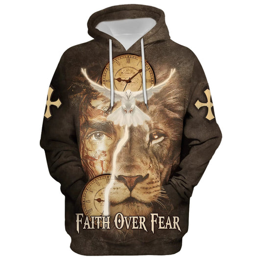 Failth Over Fear Lion Jesus 3d Hoodie - Men & Women Christian Hoodie - 3D Printed Hoodie