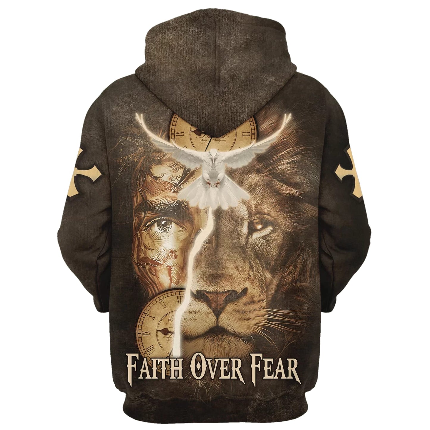 Failth Over Fear Lion Jesus 3d Hoodie - Men & Women Christian Hoodie - 3D Printed Hoodie