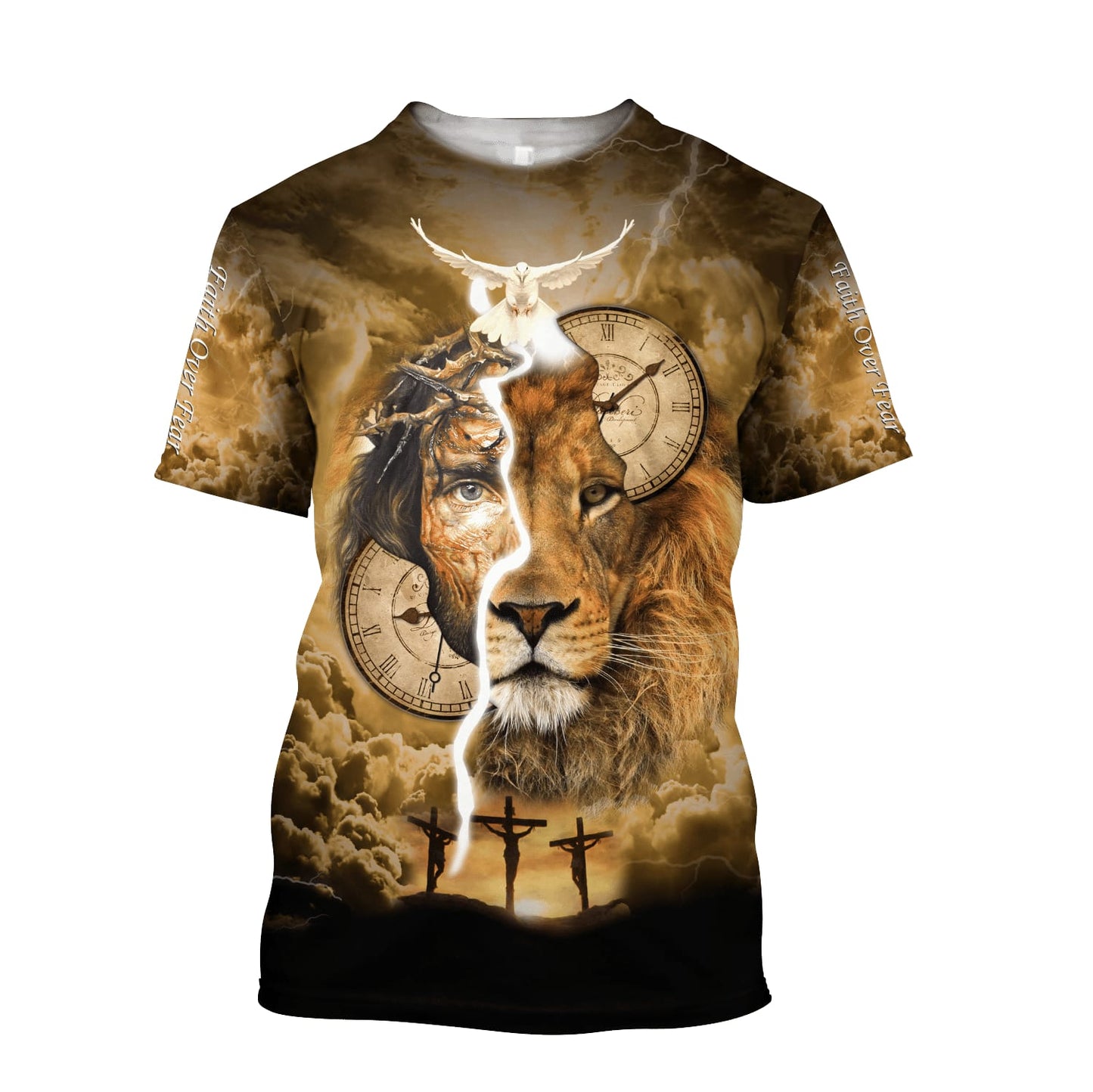 Failth Over Fear Lion Jesus Shirts - Christian 3d Shirts For Men Women