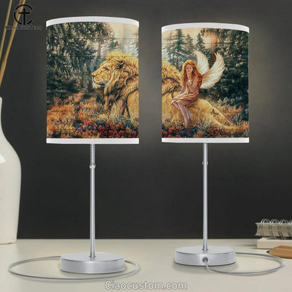 Fairy Lion Of Judah Autumn Forest Table Lamp For Bedroom - Bible Verse Table Lamp - Religious Room Decor