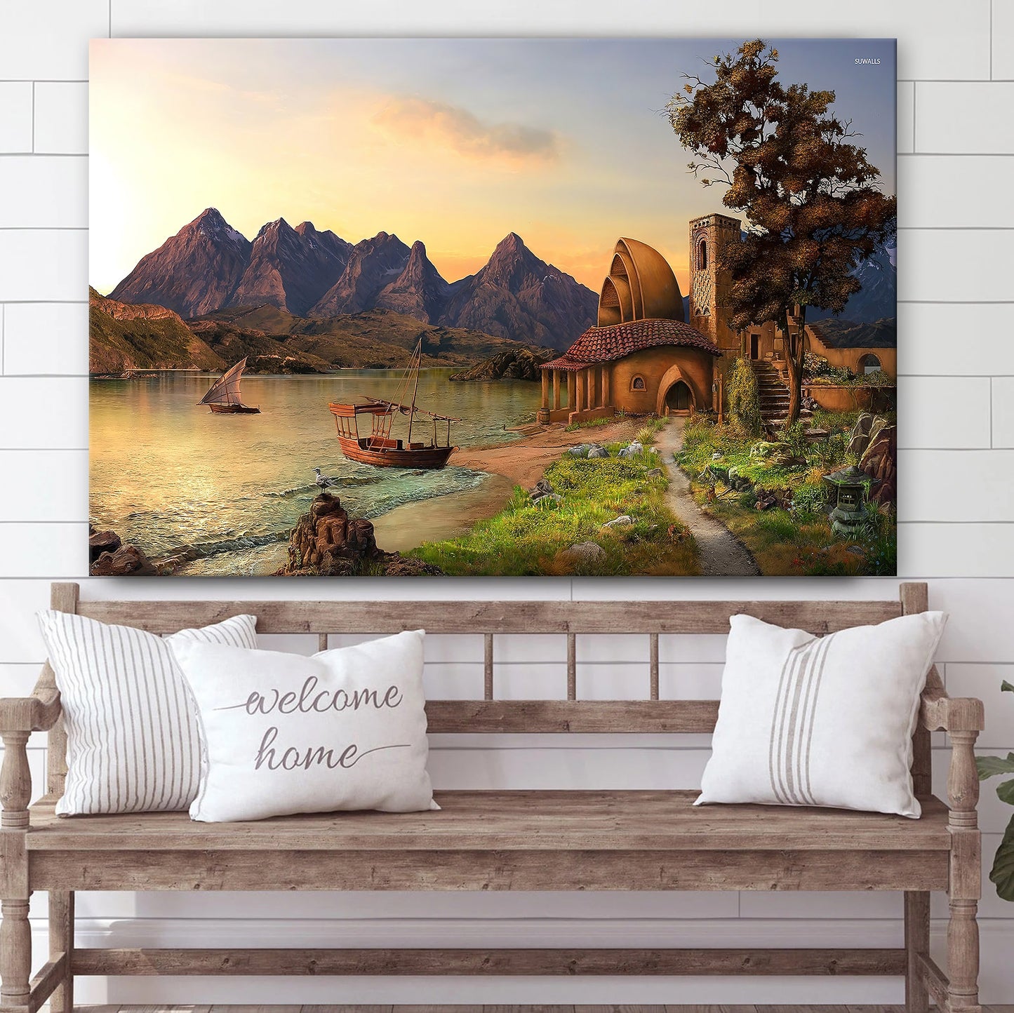 Fairy Tale Landscape House to the Mountain Canvas Wall Art - Canvas Wall Decor - Home Decor Living Room