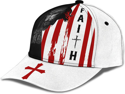 Faith American Flag And God And Cross All Over Print Baseball Cap - Christian Hats For Men Women