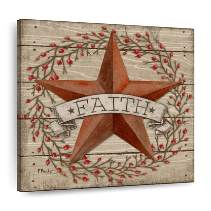 Faith Barn Star With Berries Square Canvas Wall Art - Bible Verse Wall Art Canvas - Religious Wall Hanging