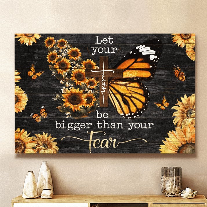 Faith Bigger Than Fear Butterfly Canvas Wall Art - Christian Poster - Religious Wall Decor