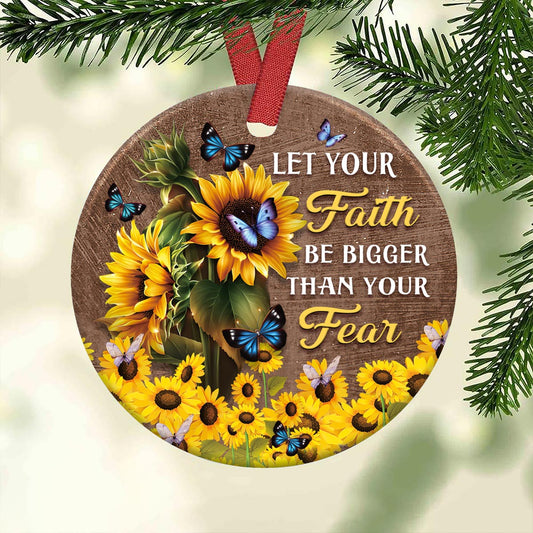 Faith Bigger Than Your Fear Butterfly Sunflower Ceramic Circle Ornament - Decorative Ornament - Christmas Ornament