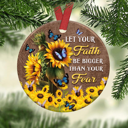 Faith Bigger Than Your Fear Butterfly Sunflower Ceramic Circle Ornament - Decorative Ornament - Christmas Ornament