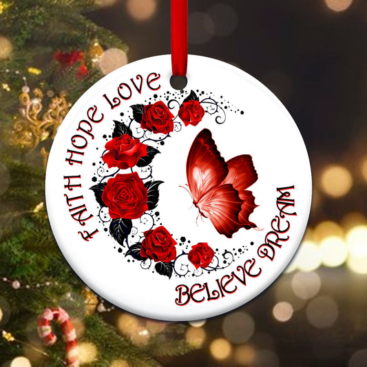 Faith Butterfly 4 Ceramic Circle Ornament - Decorative Ornament - Christmas Ornament