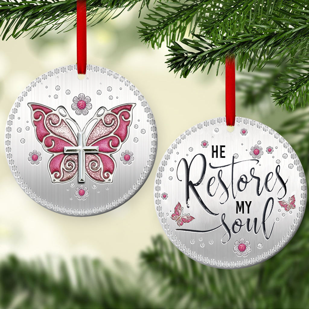 Faith Butterfly 5 Ceramic Circle Ornament - Decorative Ornament - Christmas Ornament