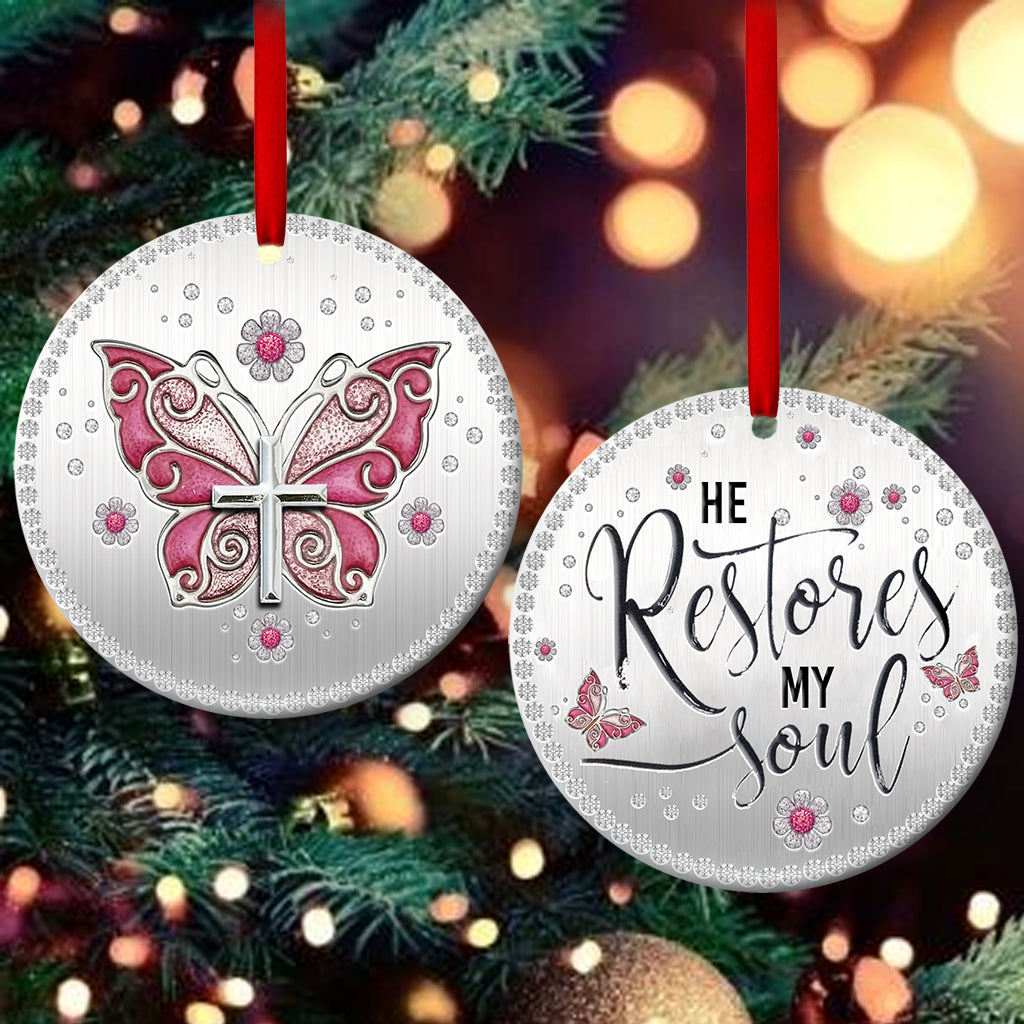 Faith Butterfly 5 Ceramic Circle Ornament - Decorative Ornament - Christmas Ornament