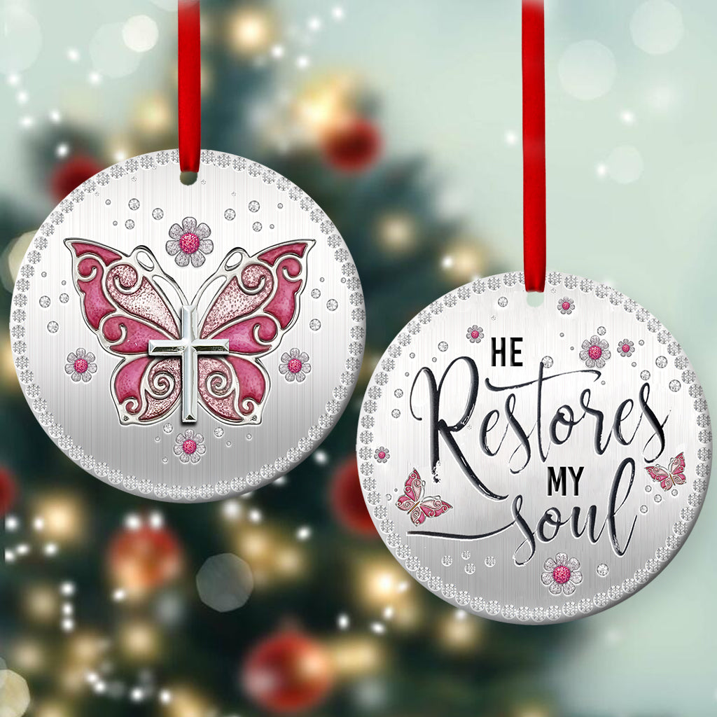 Faith Butterfly 5 Ceramic Circle Ornament - Decorative Ornament - Christmas Ornament