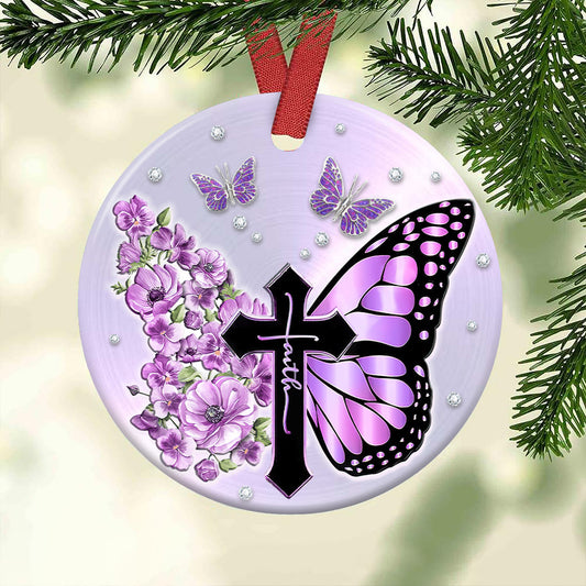 Faith Butterfly 8 Ceramic Circle Ornament - Decorative Ornament - Christmas Ornament
