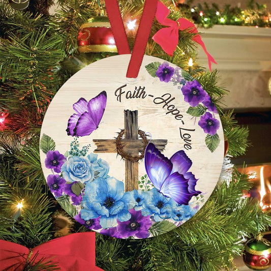 Faith Butterfly Ceramic Circle Ornament - Decorative Ornament - Christmas Ornament