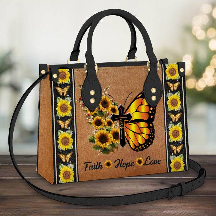 Faith Butterfly Sunflower Leather Bag - Women's Pu Leather Bag - Best Mother's Day Gifts