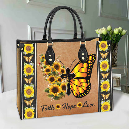 Faith Butterfly Sunflower Leather Bag - Women's Pu Leather Bag - Best Mother's Day Gifts